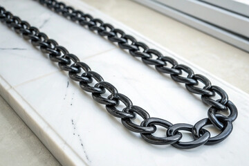 Obraz premium Strong matte black chains interlocked, conveying concepts of security, connection, or restriction.