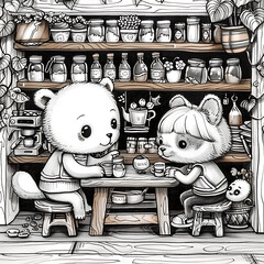 kids coloring animals at lunch