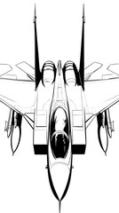Detailed line drawing of a fighter jet.