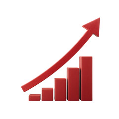 Red growth chart arrow isolated on transparent background