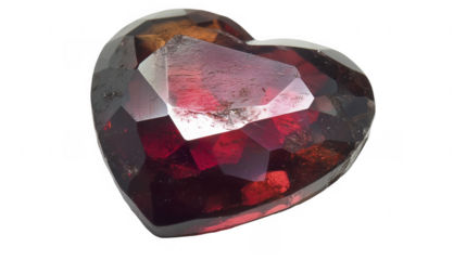Faceted heart shaped garnet on a transparent background, PNG image, PNG file.