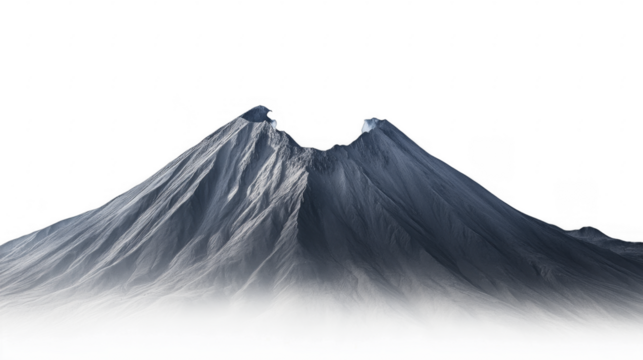 Twin peaked mountain covered with snow on a transparent background, PNG image, PNG file.