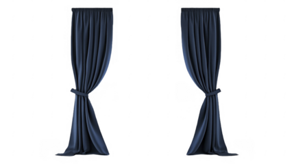 Elegant Pair of Draped Curtains in Navy Blue on a transparent background, PNG image, PNG file.
