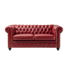 Red leather chesterfield sofa isolated on transparent background