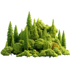 Miniature green forest on black background