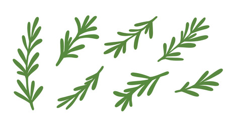 Flat vector rosemary branches collection