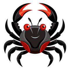 Black Crab Illustration with Large Claws on White Background