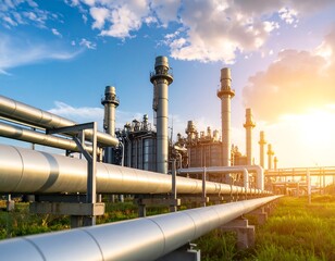 Industrial power plant at sunset