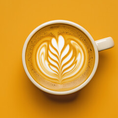 cup of coffee on yellow background 