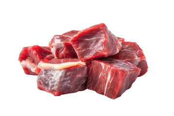 Fototapeta premium Fresh raw beef cubes isolated on transparent background, ready for cooking a delicious meal