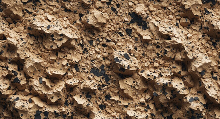 Close-up of rough granular beige texture with dark specks