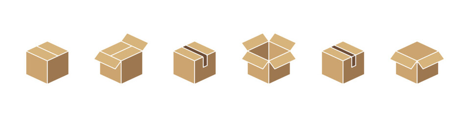 Box icon. Package vector set. Cardboard shipping box.  Carton package icon set. Box icon isolated set. Cartboard box sign. Package delivery sign.