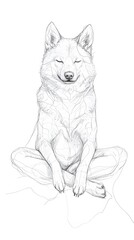 Detailed line drawing of a dog in a meditative pose.