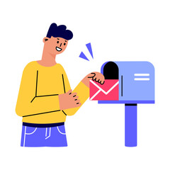 A flat style illustration showing a person receiving parcel
