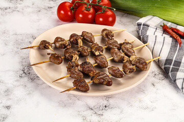Gourmet Grilled chicken hearts skewer