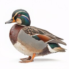 Obraz premium Colorful Male Duck in Natural Habitat. Close-Up of Ornamental Waterfowl by a Shiny Pond