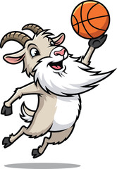 Playful cartoon goat dunking a basketball vector illustration
