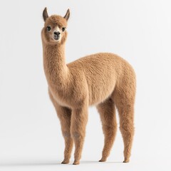 Obraz premium Adorable Brown Alpaca Close-Up. A Fluffy and Cute Portrait on a Vibrant Farm
