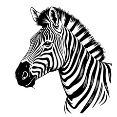 Zebra illustration featuring detailed black and white vintage sketch style  
