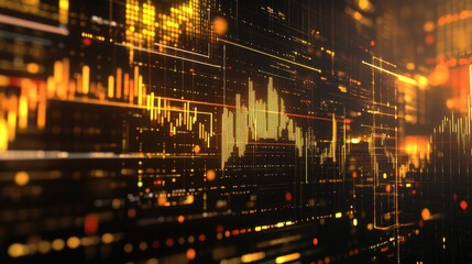 Obraz premium Abstract Digital Data Visualization with Bright Gold Elements