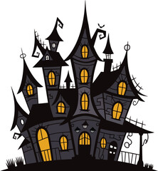 Halloween hunted house silhouette vector art , Halloween spooky ghost house, creepy monsters haunted houses. vector illustration