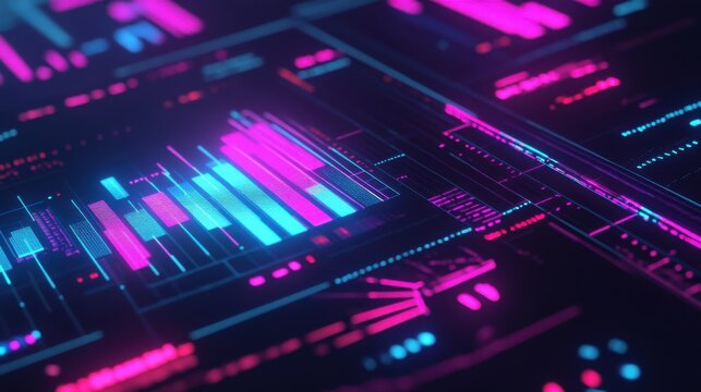 Abstract Digital Interface with Colorful Data Visualization Elements