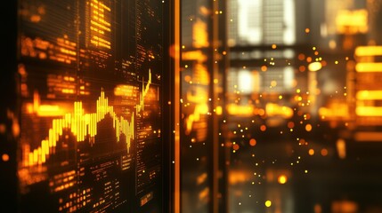 Abstract financial data visualization with glowing orange elements