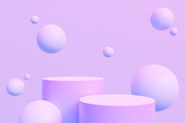 Blue and Purple podium with ball on background, futuristic, showcase product, 3d render