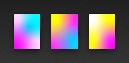 Fototapeta premium Colorful vibrant gradient background template copy space set. Various color combination backdrop design. Smooth color gradation for screen, mobile apps, poster, or banner design