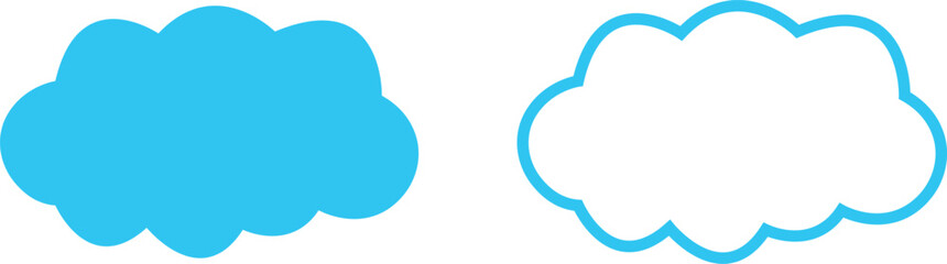 Clouds large and small icon set. Blue sky clouds vector collection isolated on transparent light blue background. Cartoon weather illustration. Fluffy nature environment symbol for web and app.