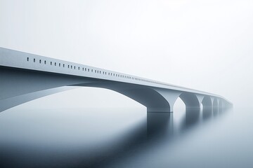 Minimalist Architectural Bridge Silhouette in Mist Over Serene Waterway - Modern Engineering and Design Reflection