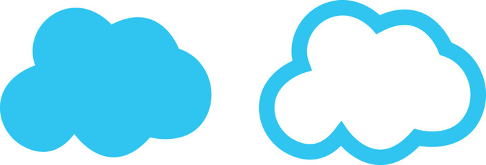 Clouds large and small icon set. Blue sky clouds vector collection isolated on transparent light blue background. Cartoon weather illustration. Fluffy nature environment symbol for web and app.