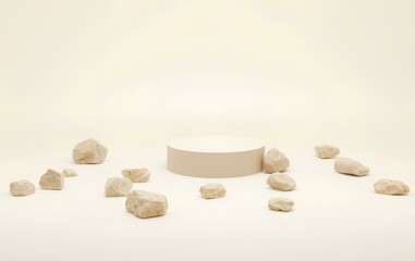 Minimalist Beige Stone Arrangement with Cylindrical Pedestal in Soft Light