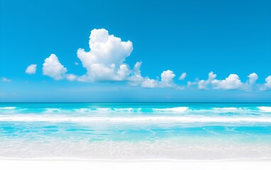 Obraz premium Tranquil Coastal Vista with Fluffy Clouds and Vibrant Turquoise Waves