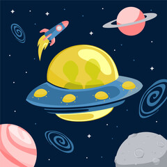 vector ufo in the space with planets illustration