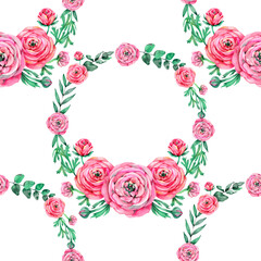 Sweet pink flower watercolor seamless pattern. Soft pastel colors water color seamless pattern for beauty products or other.
