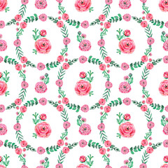 Sweet pink flower watercolor seamless pattern. Soft pastel colors water color seamless pattern for beauty products or other.