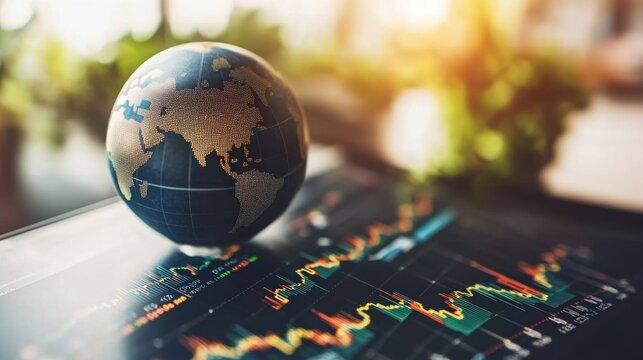 Business growth concept with globe and financial data analysis background