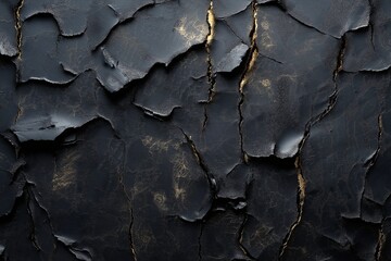 Fototapeta premium Cracked Paint Textured Surface. Black and Gold Abstract Art with Peeling Layers and Dramatic Colors