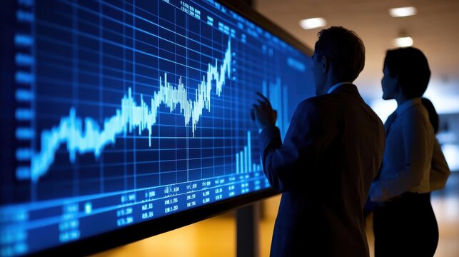 Business Professionals Analyzing Growth Trends on Digital Screen