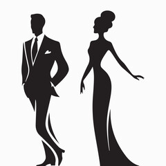 Man and Woman Silhouette Decal, Elegant Restroom Door Sticker
