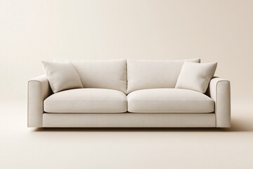 Fototapeta premium Cream Upholstered Sectional Sofa - Modern Minimalistic Furniture Design in Light Neutral Colors for Elegant Living Room Decor