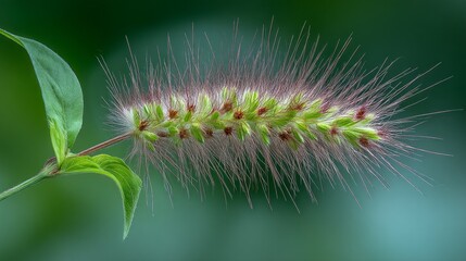 Obraz premium Green foxtail Setaria viridis growing in a natural setting with vivid colors and intricate textures