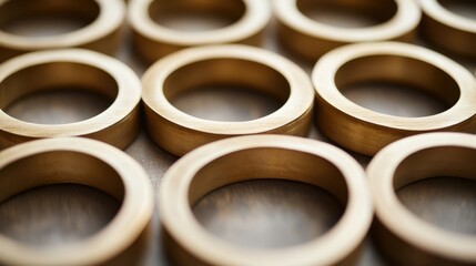 Close-Up View of Wooden Rings Arranged in a Pattern on Tabletop