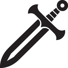 A graphic illustration of three black swords arranged in a triangular formation on a white background