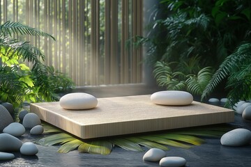 Serene Indoor Spa & Relaxation Retreat with Zen Bamboo & Stones for Tranquility and Wellness