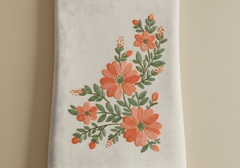 Embroidered Linen Tea Towel with Floral Motifs