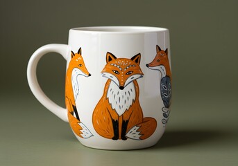 Ceramic Mug with Folkloric Animal Illustrations