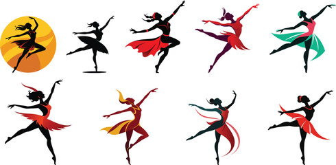 Ballet Dancer Academy Logo Set Vector Illustration