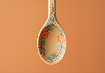 Hand-Painted Wooden Spoon with Floral Vines